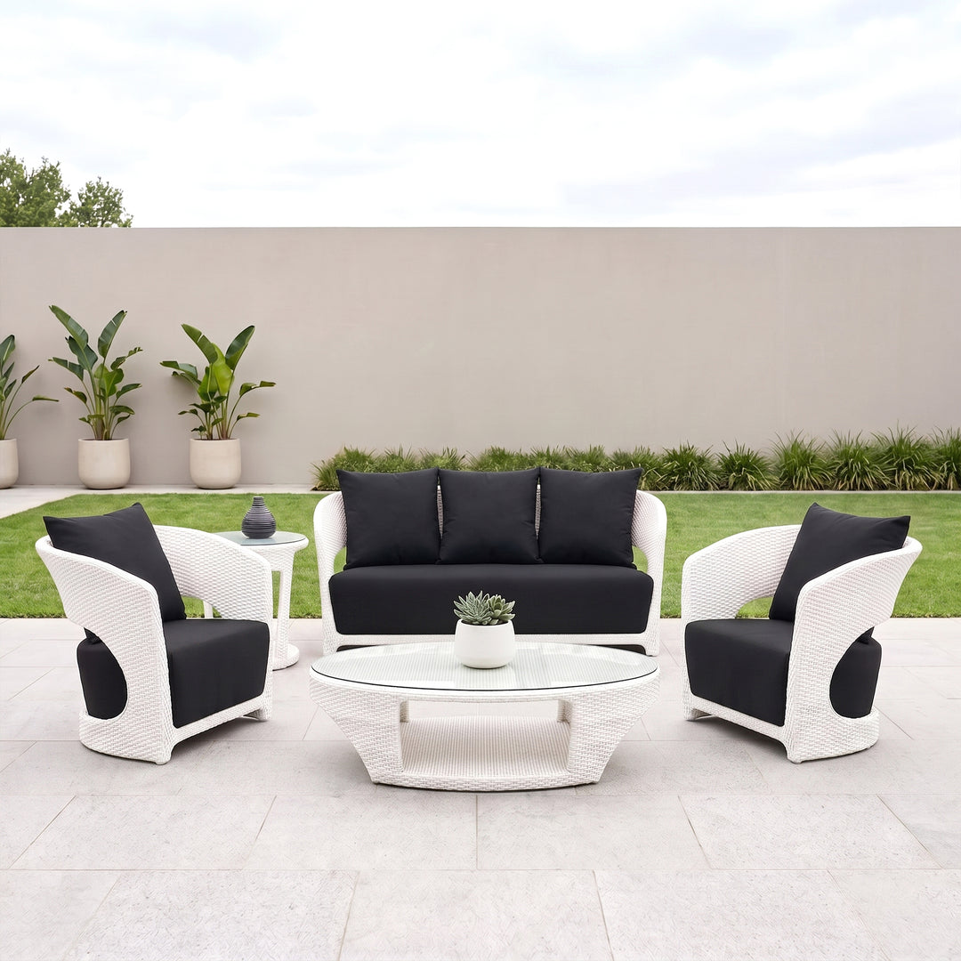 Zibra Outdoor Garden Balcony Sofa Set 2 Seater , 2  Single Seater 1 Center Table With Side Table  Set (White)