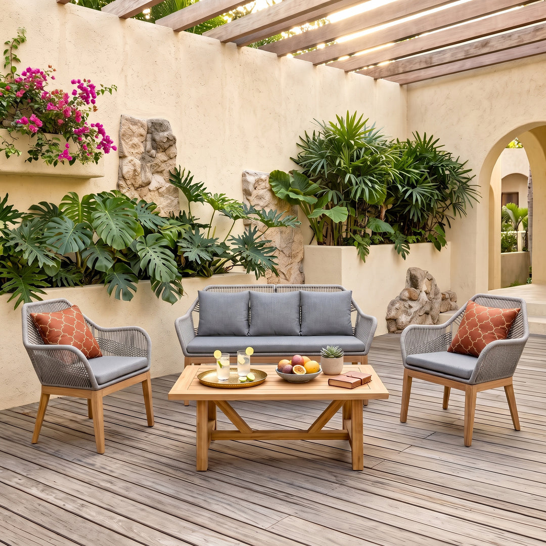 Zoa Outdoor Garden Balcony Sofa Set 2 Seater , 2 Single Seater 1 Center Table Set (Grey) Braided and Rope