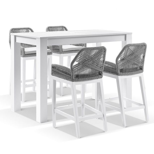 Oscuro Outdoor Patio Bar Sets 4 Chairs and 1 Table  Braided & Rope