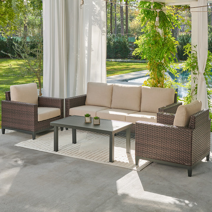 Tello Outdoor Garden Balcony Sofa Set 3 Seater, 2 Single seater and 1 Center Table Set (Brown)