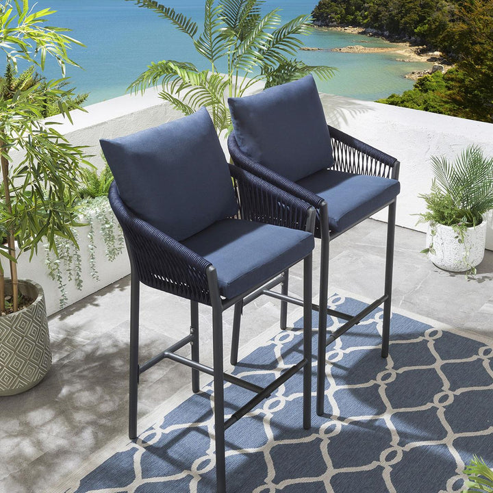 Herminia Outdoor Patio Bar Chair 2 Chairs For Balcony Braided & Rope