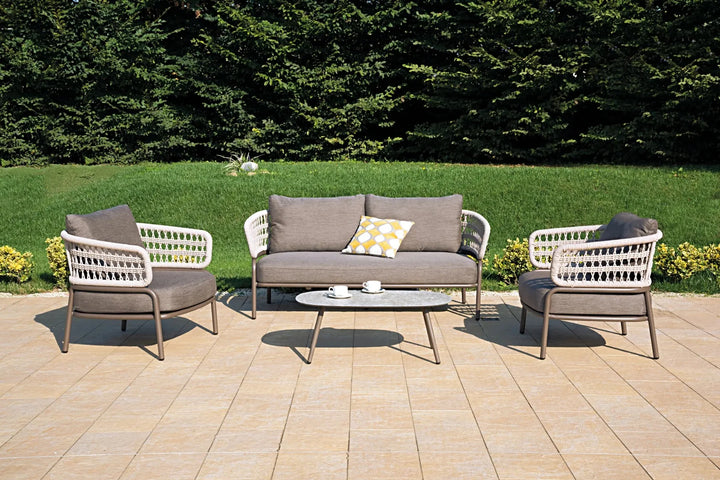 Hauwa Outdoor Garden Balcony Sofa Set 2 Seater , 2 Single Seater 1 Center Table Set Braid & Rope