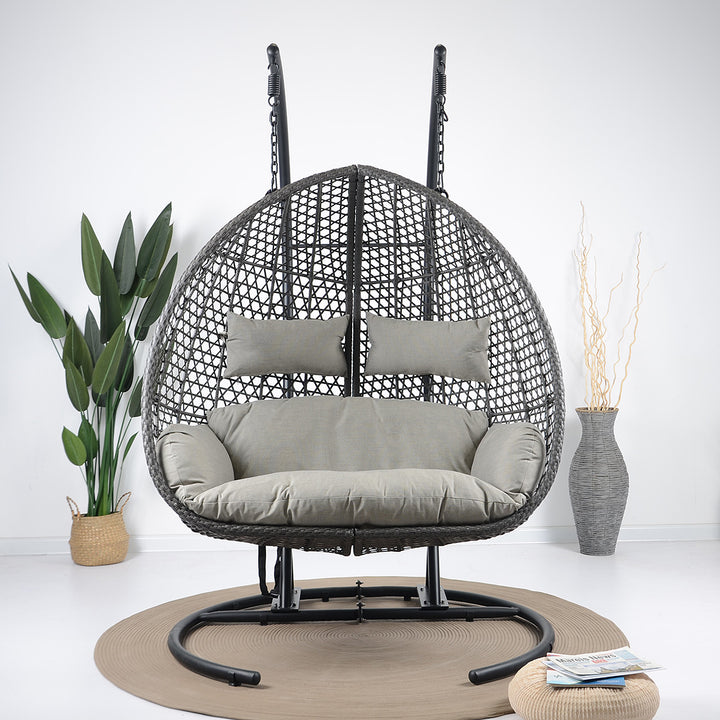 Gabal Double Seater Hanging Swing With Stand For Balcony, Garden Swing (Grey)