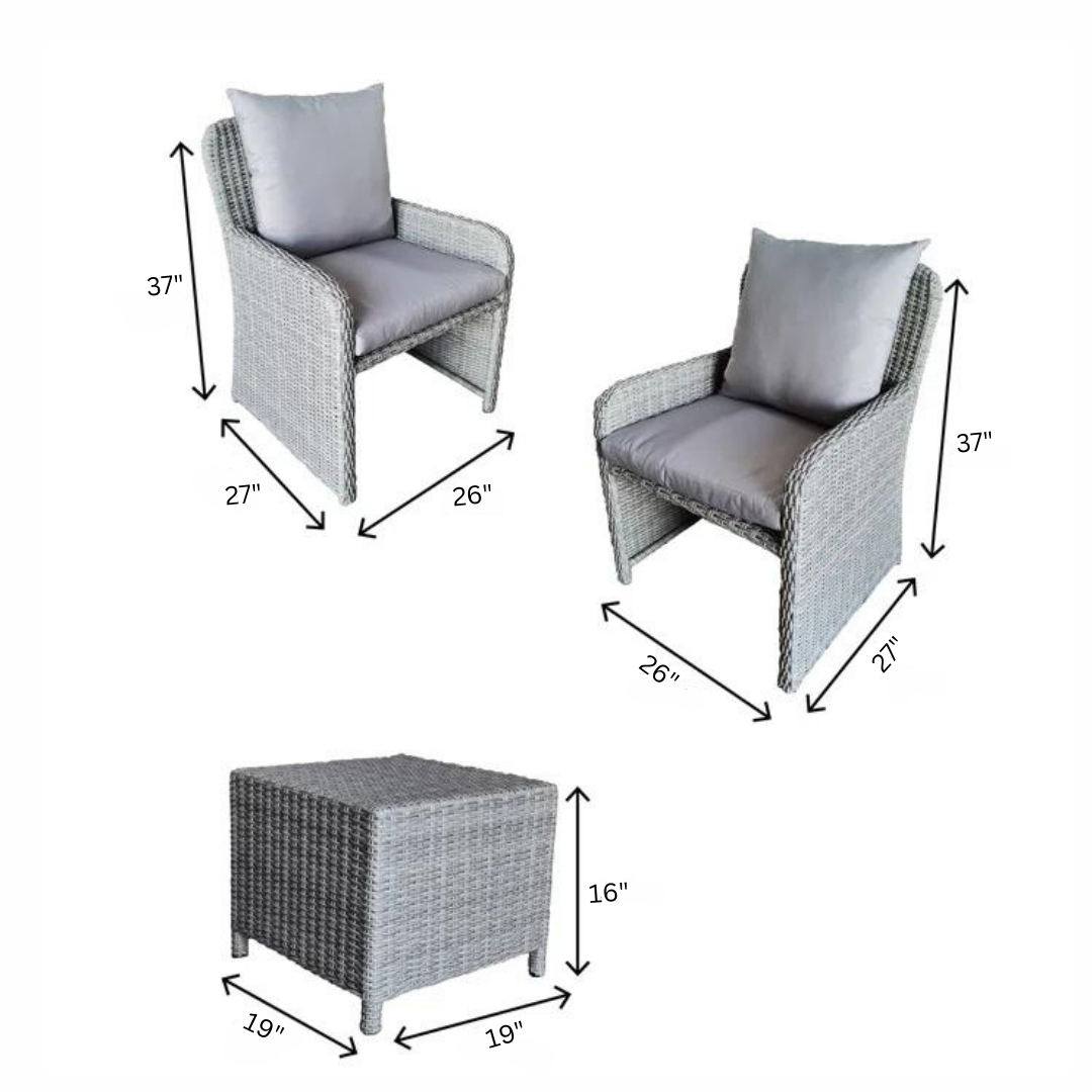 Meino Outdoor Patio Seating Set 2 Chairs and 1 Table Set