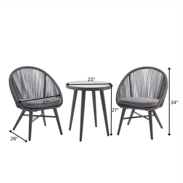 Neva Outdoor Patio Seating Set 2 Chairs and 1 Table Set (Grey) Braided & Rope