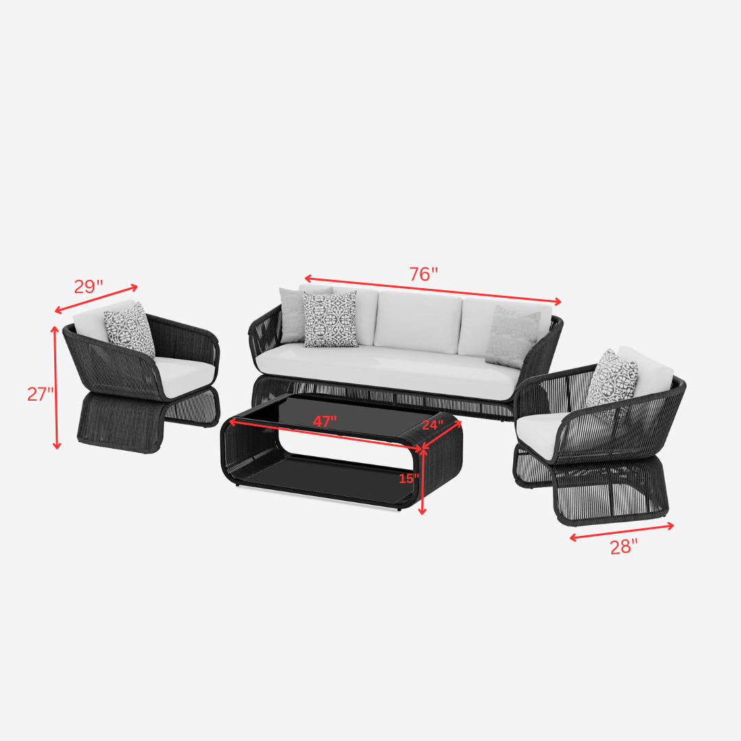 Emidio Outdoor Sofa Set 3 Seater, 2 Single seater and 1 Center Table Braided & Rope