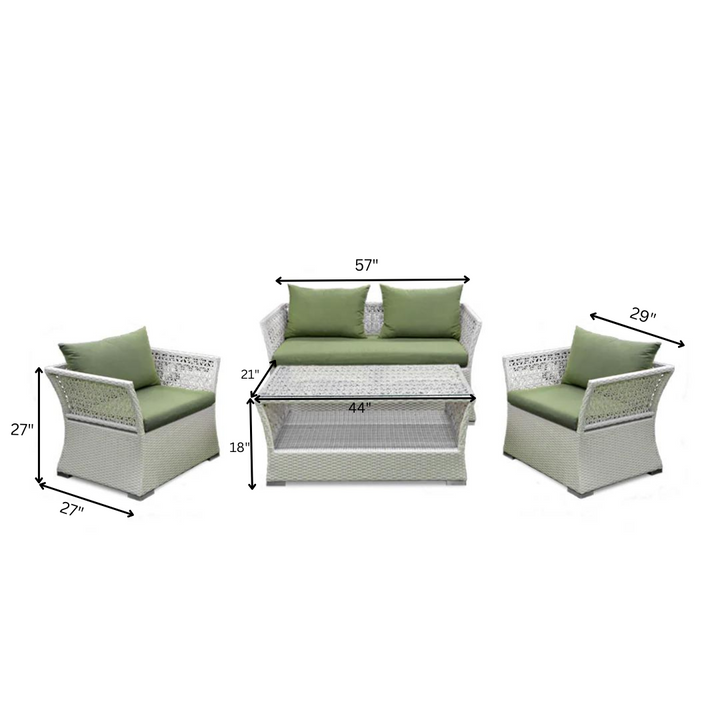 Adara Outdoor Sofa Set 2 Seater, 2 Single seater and 1 Center Table (White + Green)