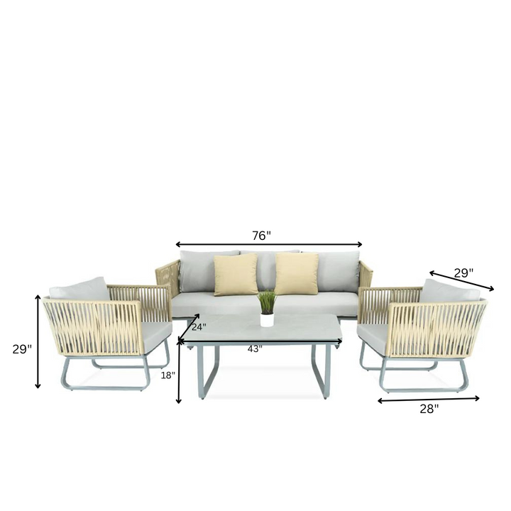 Licea Outdoor Sofa Set 3 Seater , 2 Single seater and 1 Center Table Set (Grey + Yellow) Braided & Rope