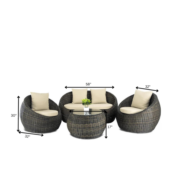 Fonsie Outdoor Sofa Set 2 Seater, 2 Single seater and 1 Center Table (Cappuccino)