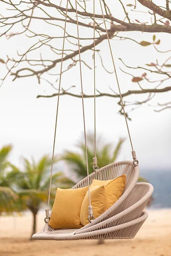 Edelmira Single Seater Hanging Swing Without Stand For Balcony, Garden Swing (Cream) Braided & Rope