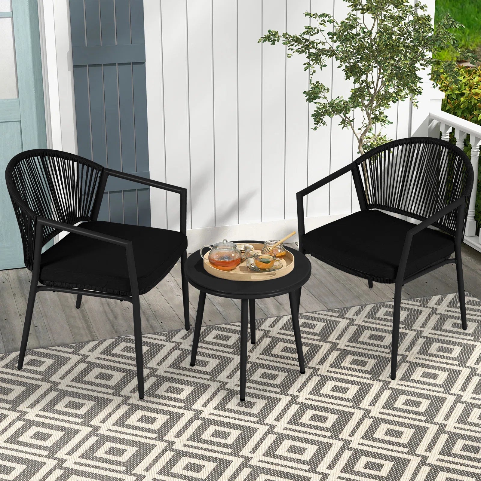 Ocana Outdoor Patio Seating Set Chairs and Table Set Braided And Rope
