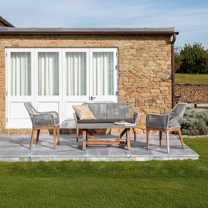Zoa Outdoor Garden Balcony Sofa Set 2 Seater , 2 Single Seater 1 Center Table Set (Grey) Braided and Rope