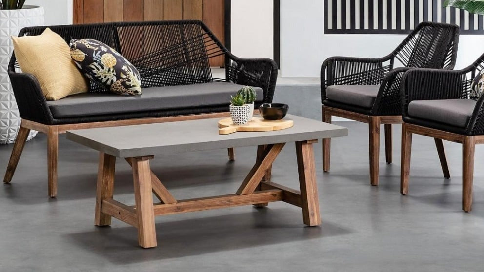 Cybella Outdoor Garden Balcony Sofa Set 2 Seater , 2 Single Seater 1 Center Table Set (Black) Braided and Rope