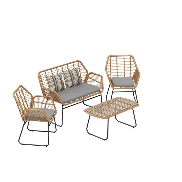 Cara Outdoor Sofa Set 2 Seater, 2 Single seater and 1 Center Table (Honey)