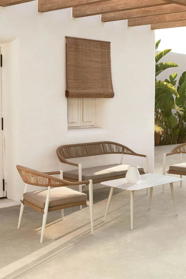 Marianela Outdoor Sofa Set 2 Seater, 2 Single seater and 1 Center Table Set (White) Braided & Rope