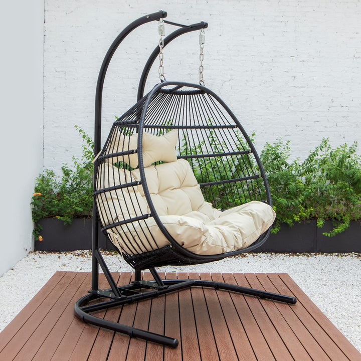 Tonia Double Seater Hanging Swing With Stand For Balcony , Garden Swing (Black) Braided and Rope