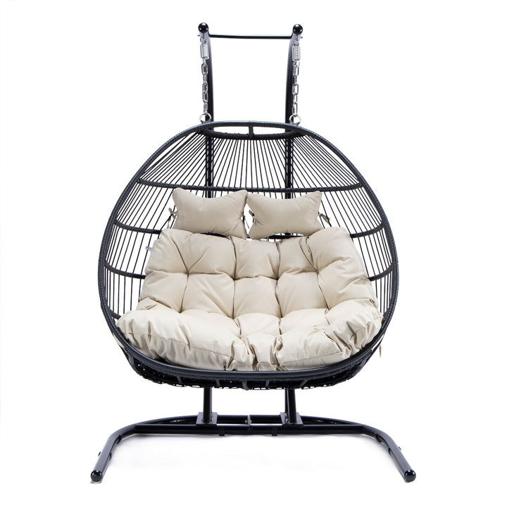 Tonia Double Seater Hanging Swing With Stand For Balcony , Garden Swing (Black) Braided and Rope