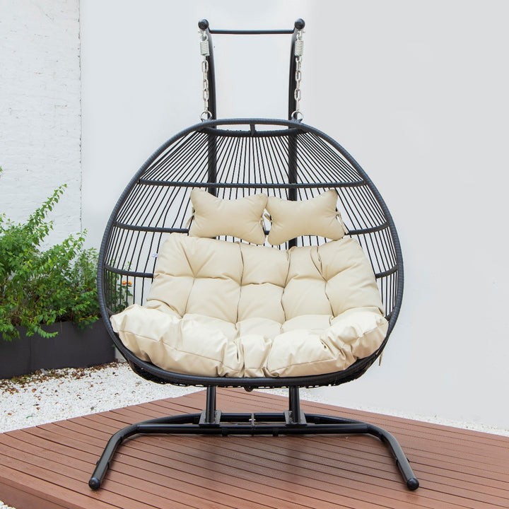 Tonia Double Seater Hanging Swing With Stand For Balcony , Garden Swing (Black) Braided and Rope