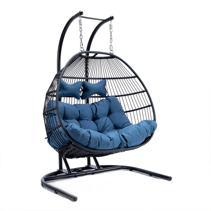 Tonia Double Seater Hanging Swing With Stand For Balcony , Garden Swing (Black) Braided and Rope