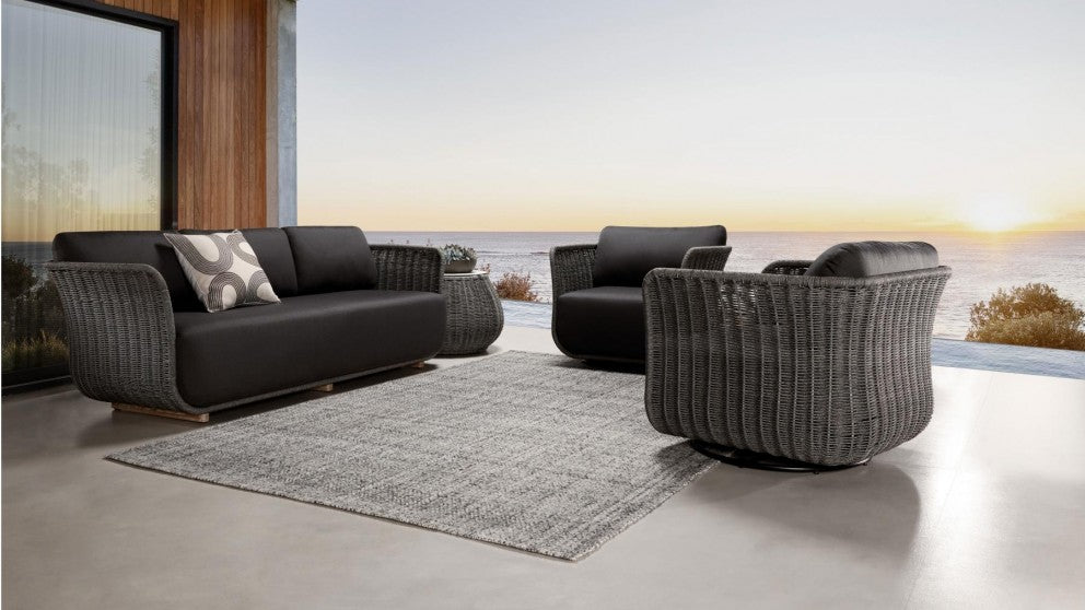 Rocco Outdoor Sofa 3 Seater, 2 Single Seater (Dark Grey) Braided & Rope