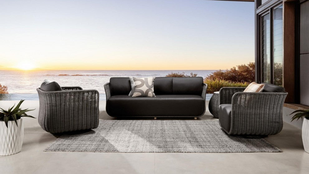 Rocco Outdoor Sofa 3 Seater, 2 Single Seater (Dark Grey) Braided & Rope