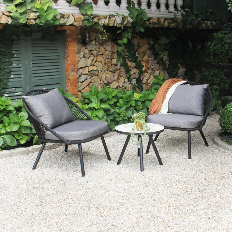 Peraza Outdoor Patio Seating Set 2 Chairs and 1 Table Set (Black) Braided And Rope