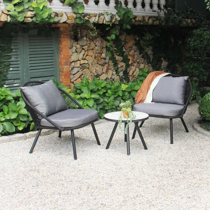 Peraza Outdoor Patio Seating Set 2 Chairs and 1 Table Set (Black) Braided And Rope