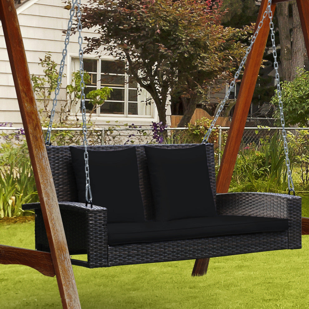 Dark Brown Patio Swing Wicker Dreamline Double Seater Hanging