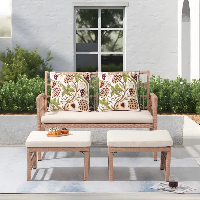 Grob Outdoor Patio Seating Set 2 Chairs and 2 Footrest Set (Light Brown)