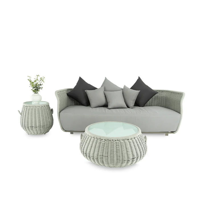 Fonsie Outdoor Sofa Set 3 Seater 1 Side Table and 1 Center Table Set (Grey) Braided & Rope (Copy)