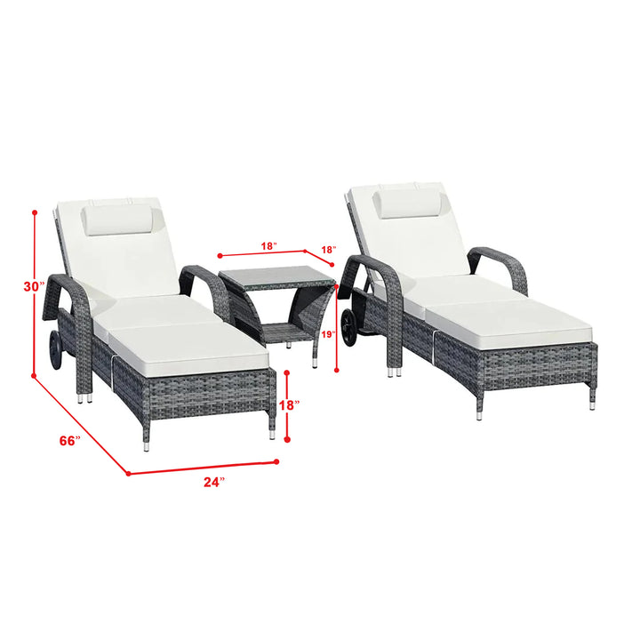 Foster Outdoor Swimming Poolside Lounger (Set of 2 ) with 1 Side Table (Black + Grey)