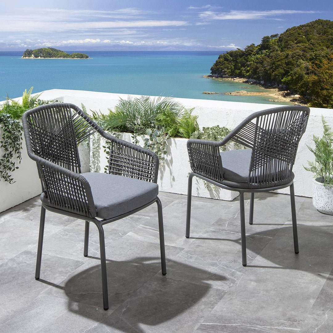 Sias Outdoor Patio Dining Set 4 Chairs and 1 Table, Braid & Rope (Grey)