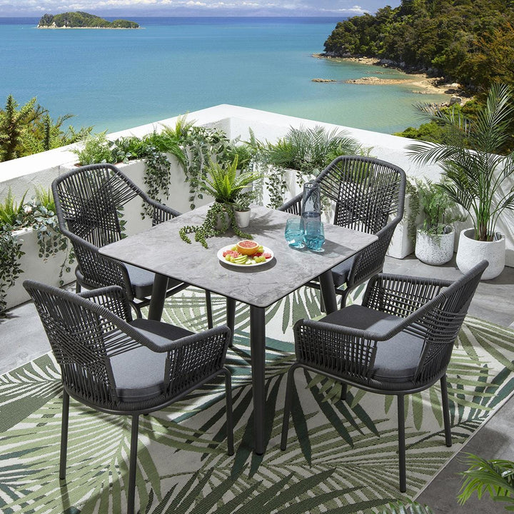 Sias Outdoor Patio Dining Set 4 Chairs and 1 Table, Braid & Rope (Grey)