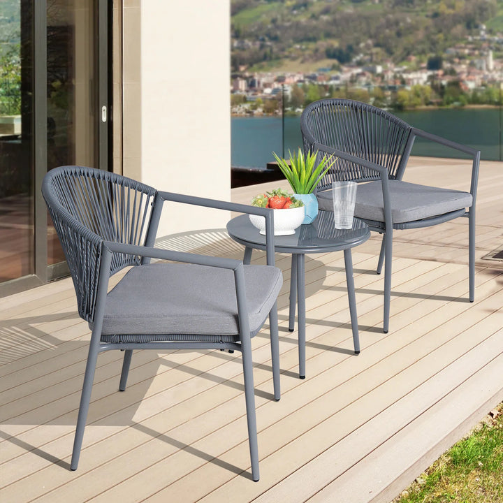 Ocana Outdoor Patio Seating Set 2 Chairs and 1 Table Set  Braided And Rope