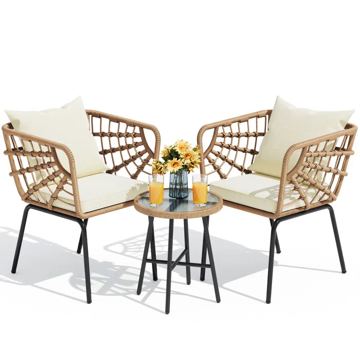 Aldric Outdoor Patio Seating Set 2 Chairs and 1 Table Set (Honey)