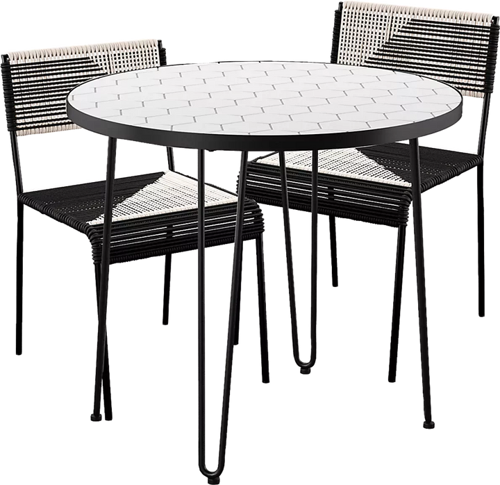 Clara Outdoor Patio Seating Set 2 Chairs and 1 Table Set (Black) Braided & Rope