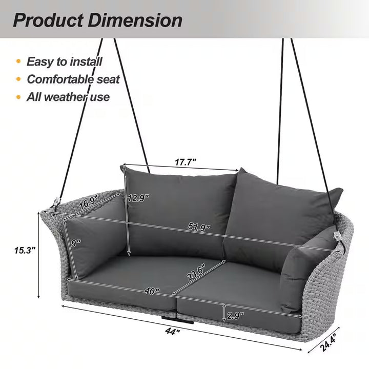 Portin Double Seater Hanging Swing Without Stand For Balcony , Garden Swing (Grey)