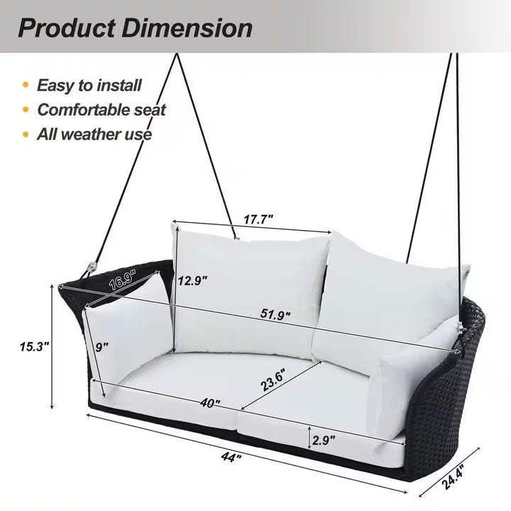 Colson Double Seater Hanging Swing Without Stand For Balcony , Garden Swing (Black + White)