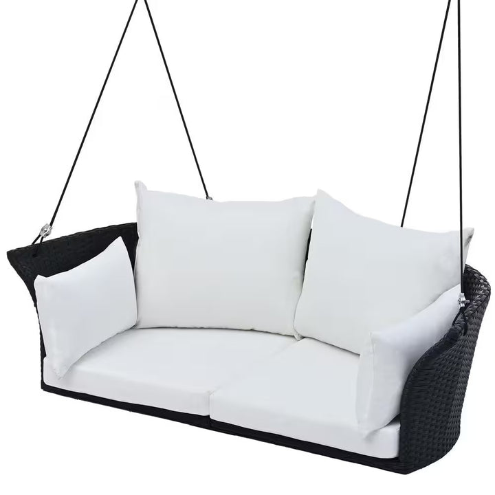 Colson Double Seater Hanging Swing Without Stand For Balcony , Garden Swing (Black + White)