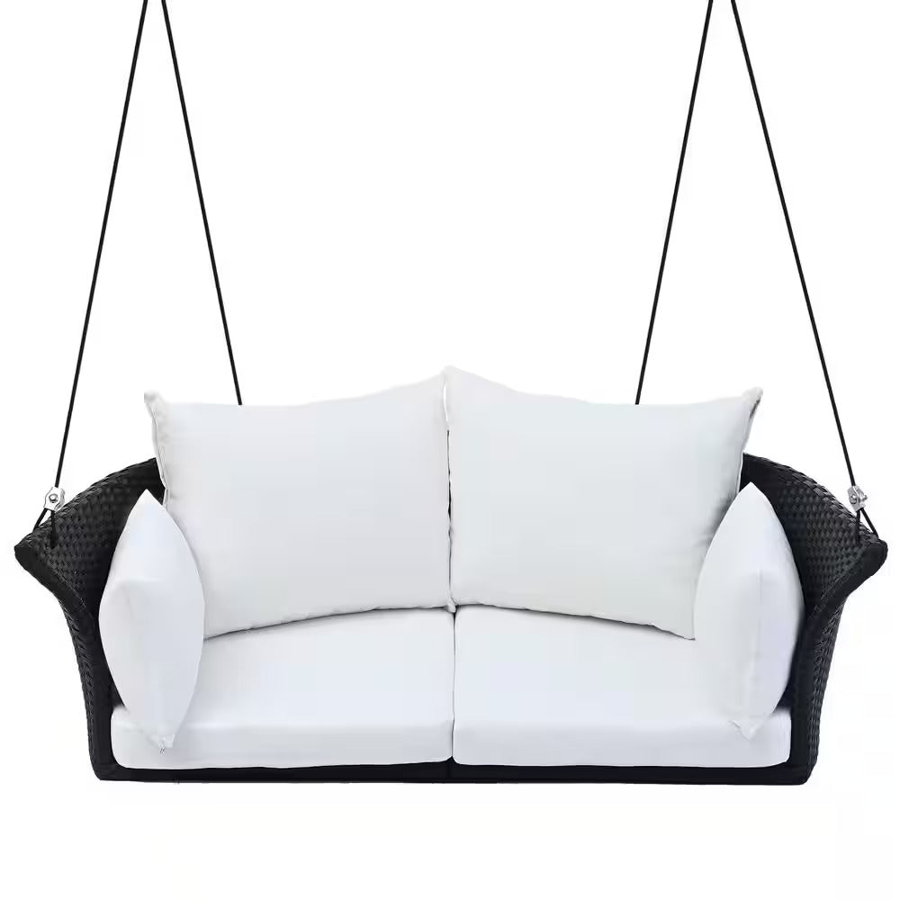 Colson Double Seater Hanging Swing Without Stand For Balcony , Garden Swing (Black + White)