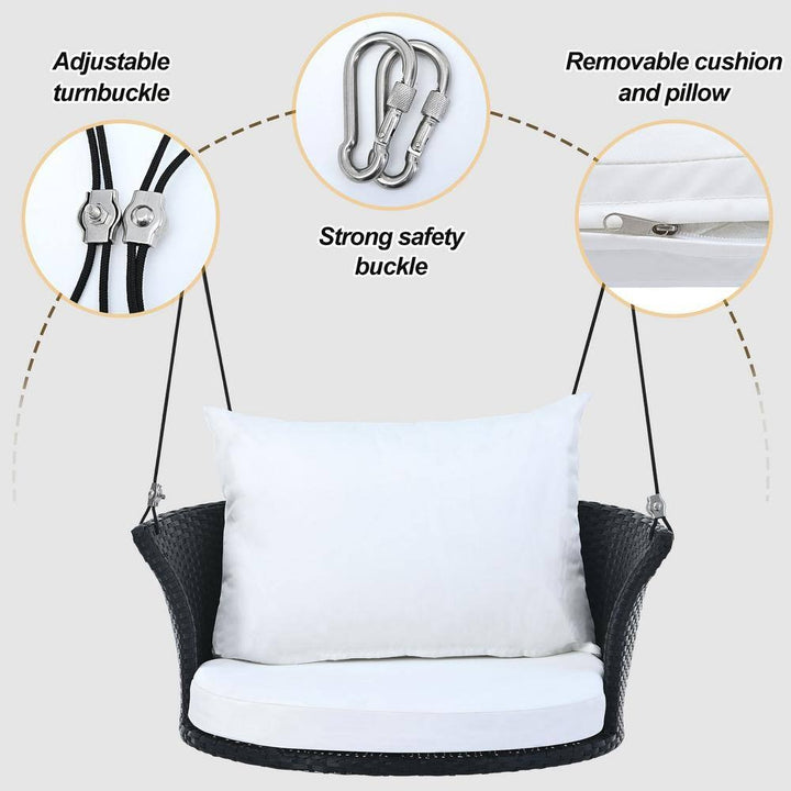 Lice Single Seater Hanging Swing Without Stand For Balcony , Garden Swing (Black + White)