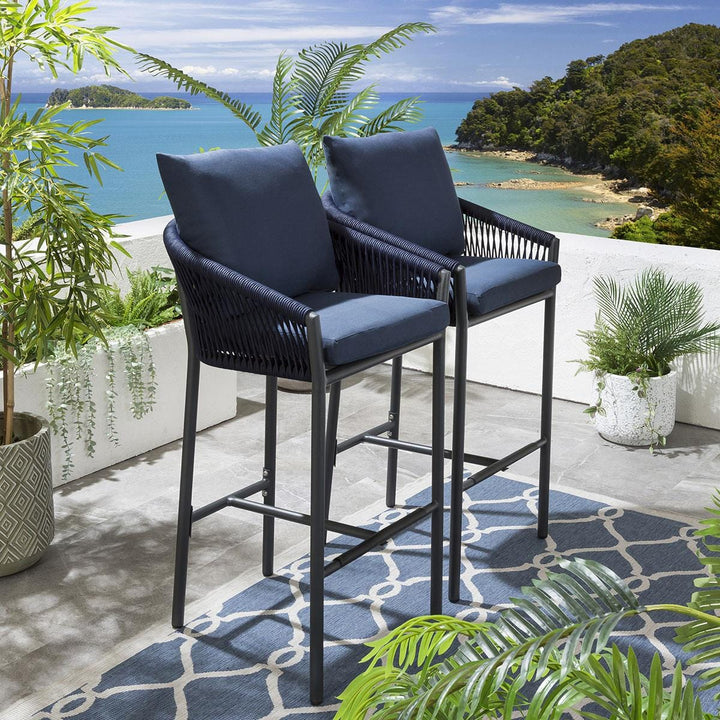 Herminia Outdoor Patio Bar Chair 2 Chairs For Balcony Braided & Rope