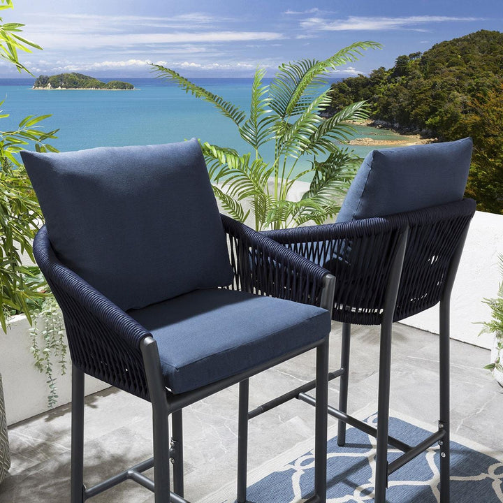 Herminia Outdoor Patio Bar Chair 2 Chairs For Balcony Braided & Rope