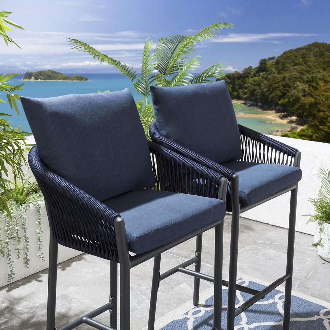 Herminia Outdoor Patio Bar Chair 2 Chairs For Balcony Braided & Rope