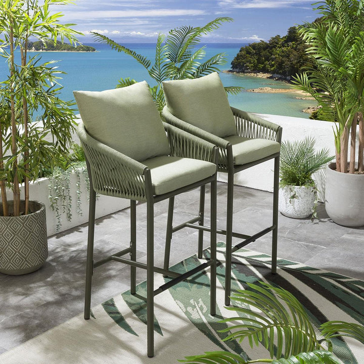 Herminia Outdoor Patio Bar Chair 2 Chairs For Balcony Braided & Rope