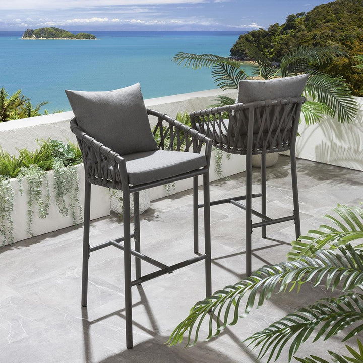 Adelina Outdoor Patio Bar Chair 2 Chairs For Balcony Braided & Rope