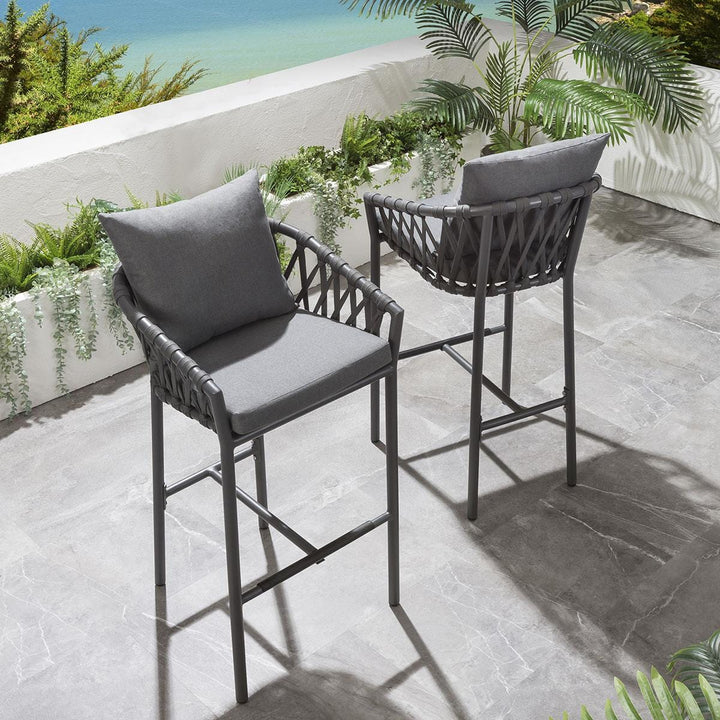 Adelina Outdoor Patio Bar Chair 2 Chairs For Balcony Braided & Rope