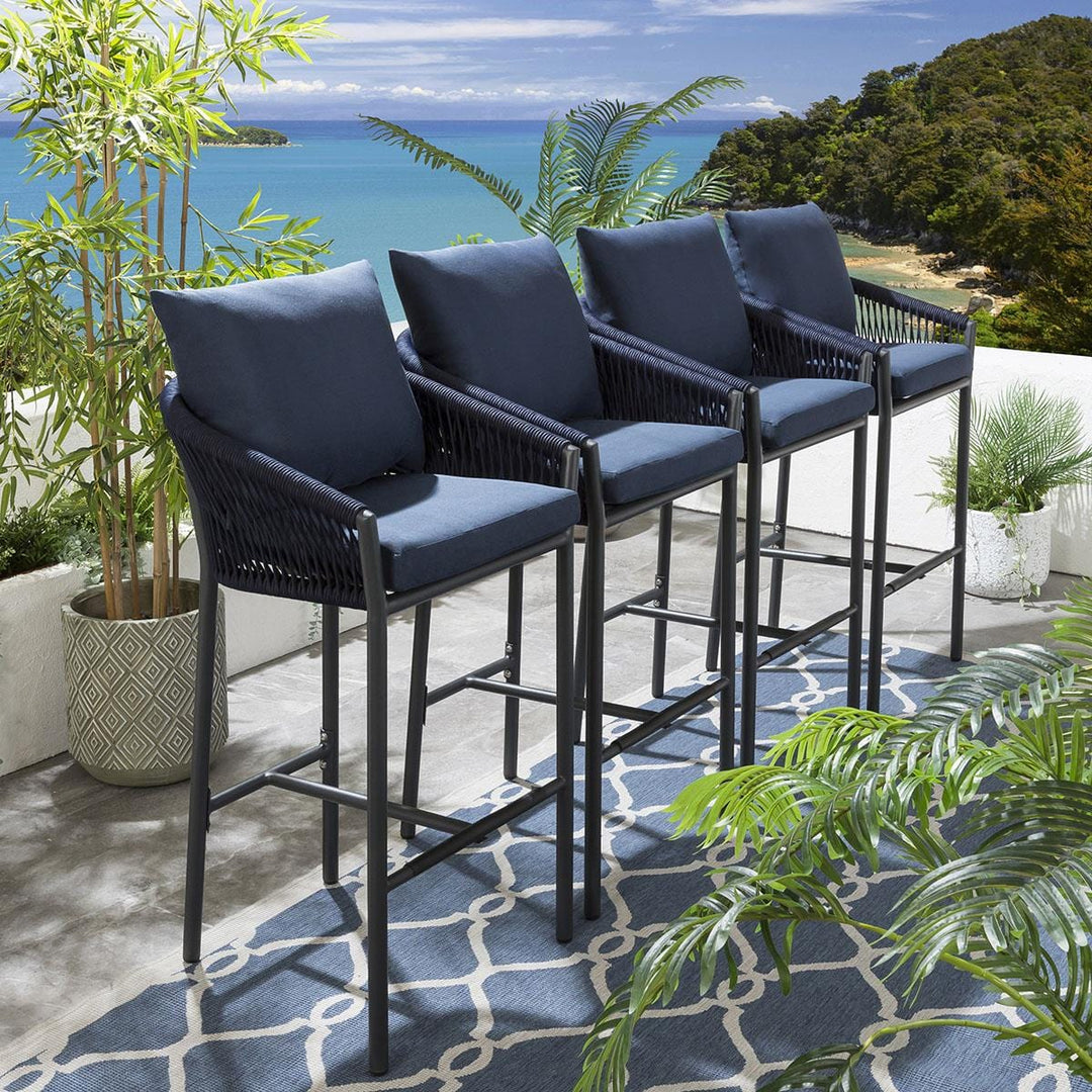 Ivette Outdoor Patio Bar Chair 4 Chairs For Balcony Braided & Rope