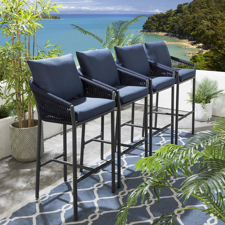 Ivette Outdoor Patio Bar Chair 4 Chairs For Balcony Braided & Rope