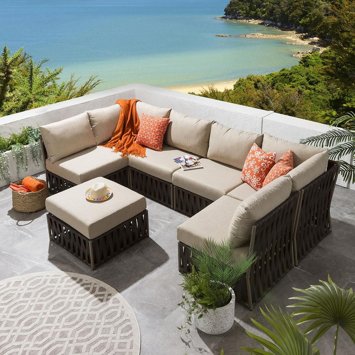 Jerez Outdoor Sofa Set 6 Seater and 1 Center Table Set Braided & Rope